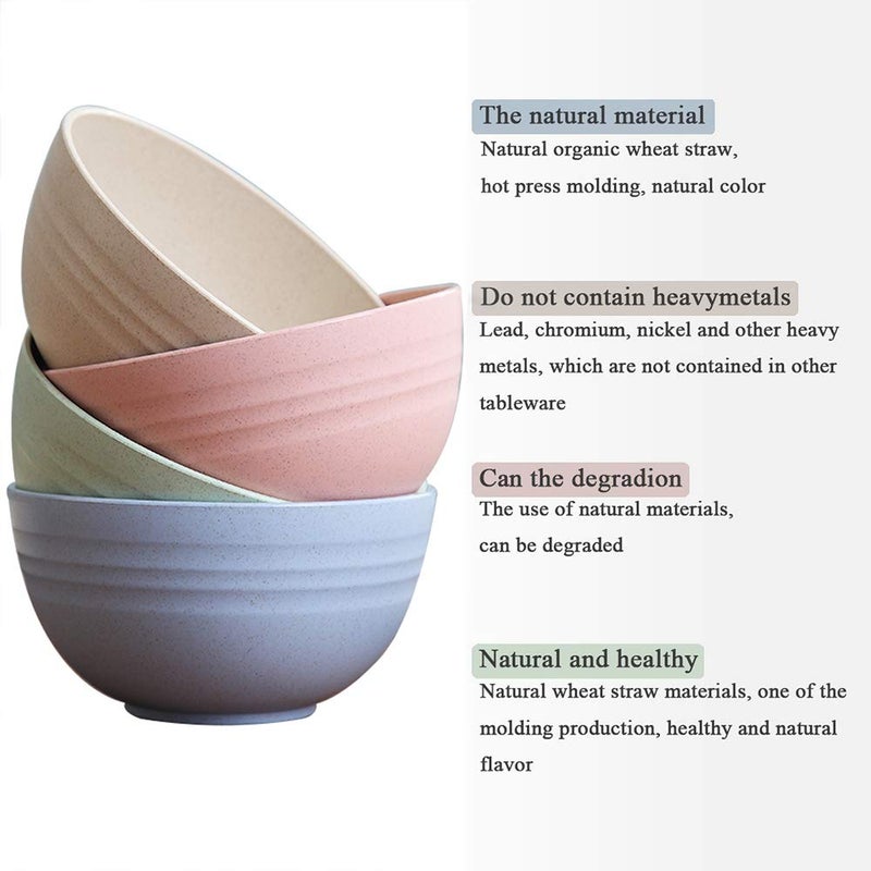 UPSTYLE Healthy Wheat Straw Plastic Noodle Soup Bowl Rice Fruit Bowl for Children Support Microwave (4 pack, size 5.9inch) - Image 3